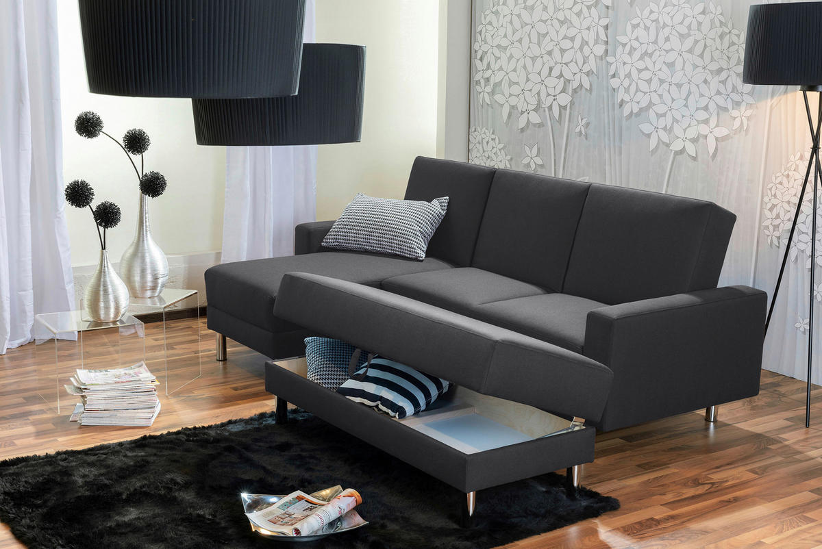 ECKSCHLAFSOFA inkl. Hocker in Graphitfarben Textil   - Chromfarben/Graphitfarben, Konventionell, Textil/Metall (152/230cm) - Max Winzer