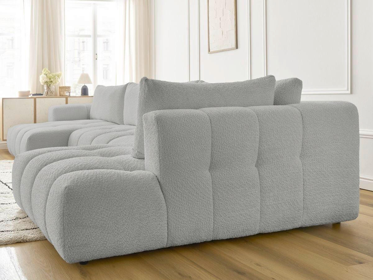 WOHNLANDSCHAFT  FUJI  Hellgrau Bouclé  - Hellgrau/Schwarz, MODERN, Kunststoff/Textil (160/377/204cm)