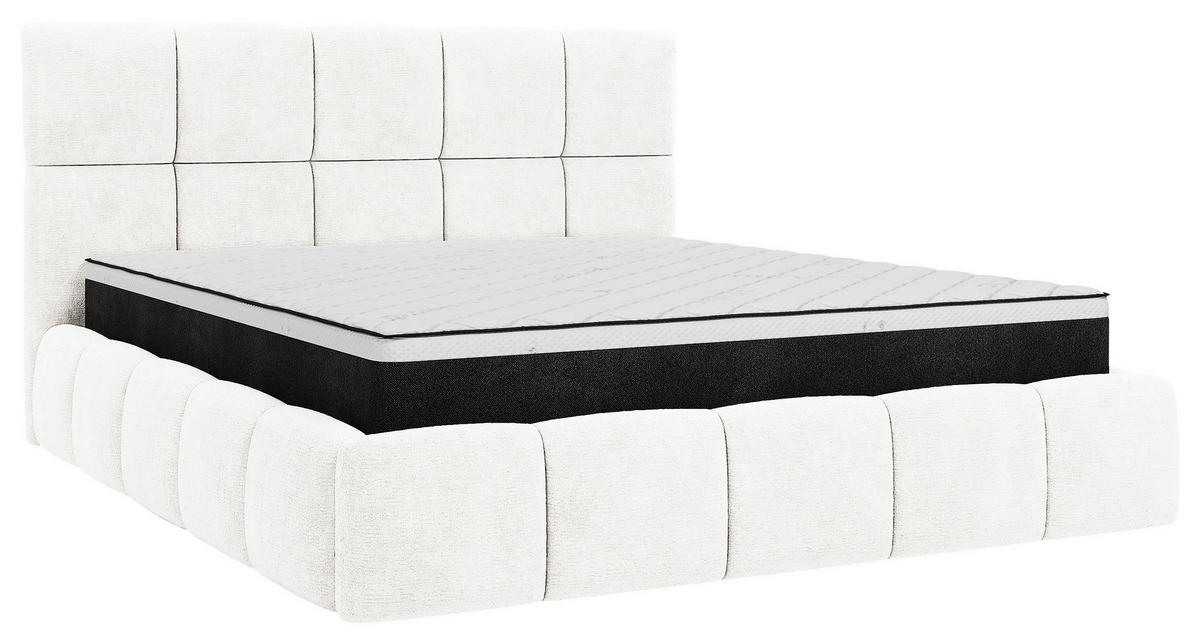 POLSTERBETT 180/200 cm,  in Naturfarben, gepolstertes Kopfteil, Lattenrost, Bettkasten,  - Schwarz/Naturfarben, MODERN, Holz/Holzwerkstoff (180/200cm) - MID.YOU