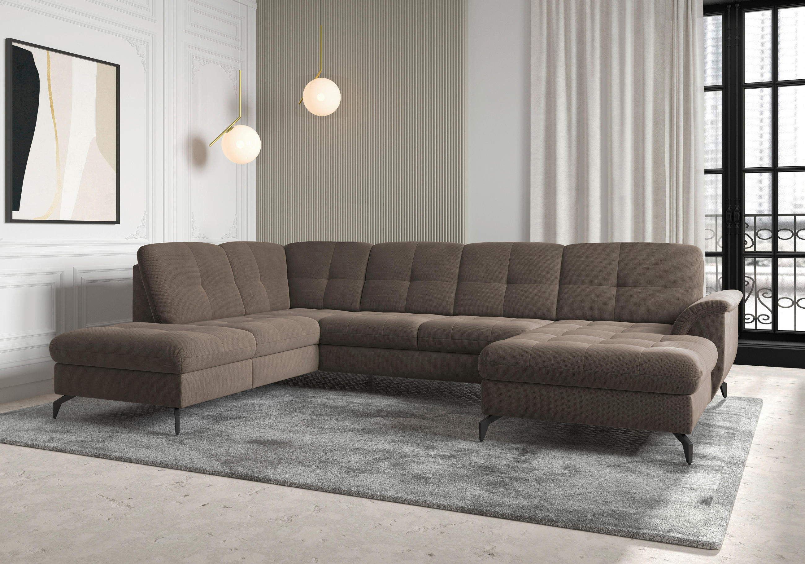 WOHNLANDSCHAFT in Flachgewebe Dunkelbraun  - Dunkelbraun/Schwarz, Modern, Textil/Metall (212/319/164cm) - Sit & More