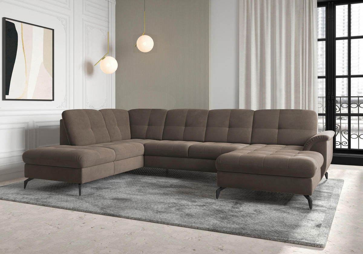 WOHNLANDSCHAFT Dunkelbraun Flachgewebe  - Dunkelbraun/Schwarz, MODERN, Textil/Metall (212/319/164cm) - Sit & More