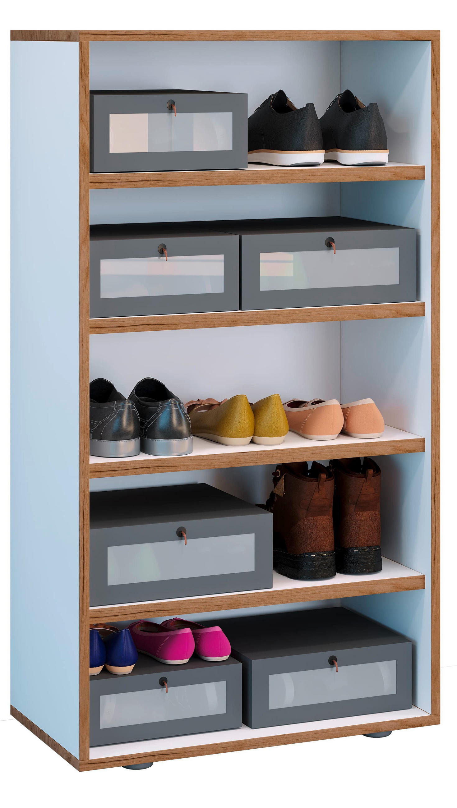 SCHUHREGAL 60/110/33 cm  - Honigeiche/Weiss, Design, Holzwerkstoff/Kunststoff (60/110/33cm) - MID.YOU
