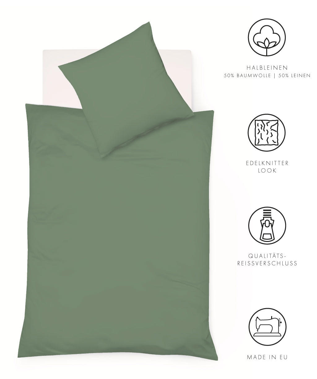 BETTWÄSCHE Provence Leinenoptik 135/200 cm  - Olivgrün, Basics, Textil (135/200cm) - Fleuresse
