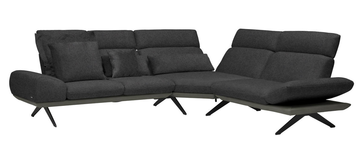 ECKSOFA Chenille, Flachgewebe Dunkelbraun, Schwarzbraun  - Schwarzbraun/Dunkelbraun, Design, Textil/Metall (270/239cm) - Koinor