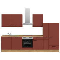 KÜCHENLEERBLOCK 330 cm   in Rot, Eichefarben  - Eichefarben/Rot, MODERN, Holzwerkstoff/Metall (330cm) - Nobilia
