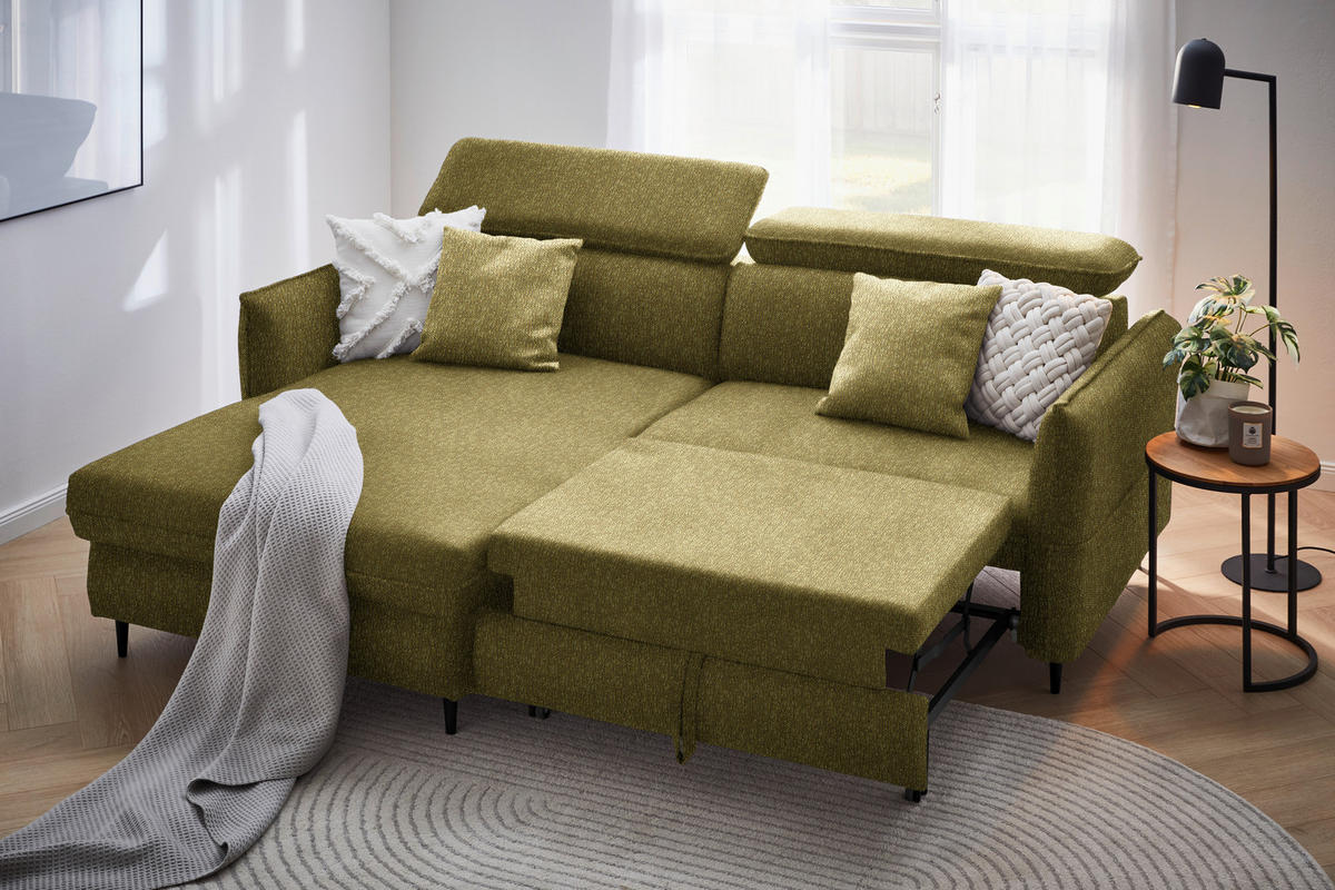 ECKSOFA in Struktur Currygelb  - Currygelb/Schwarz, Design, Holz/Textil (185/232cm) - Stylife