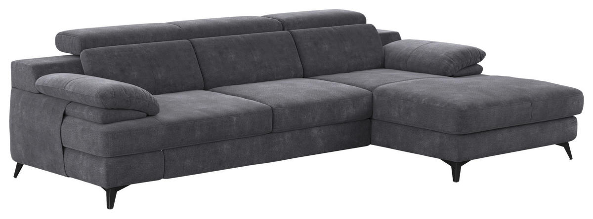 ECKSOFA in Chenille Dunkelgrau  - Dunkelgrau/Schwarz, Design, Textil/Metall (291/80-98/178cm) - Livetastic