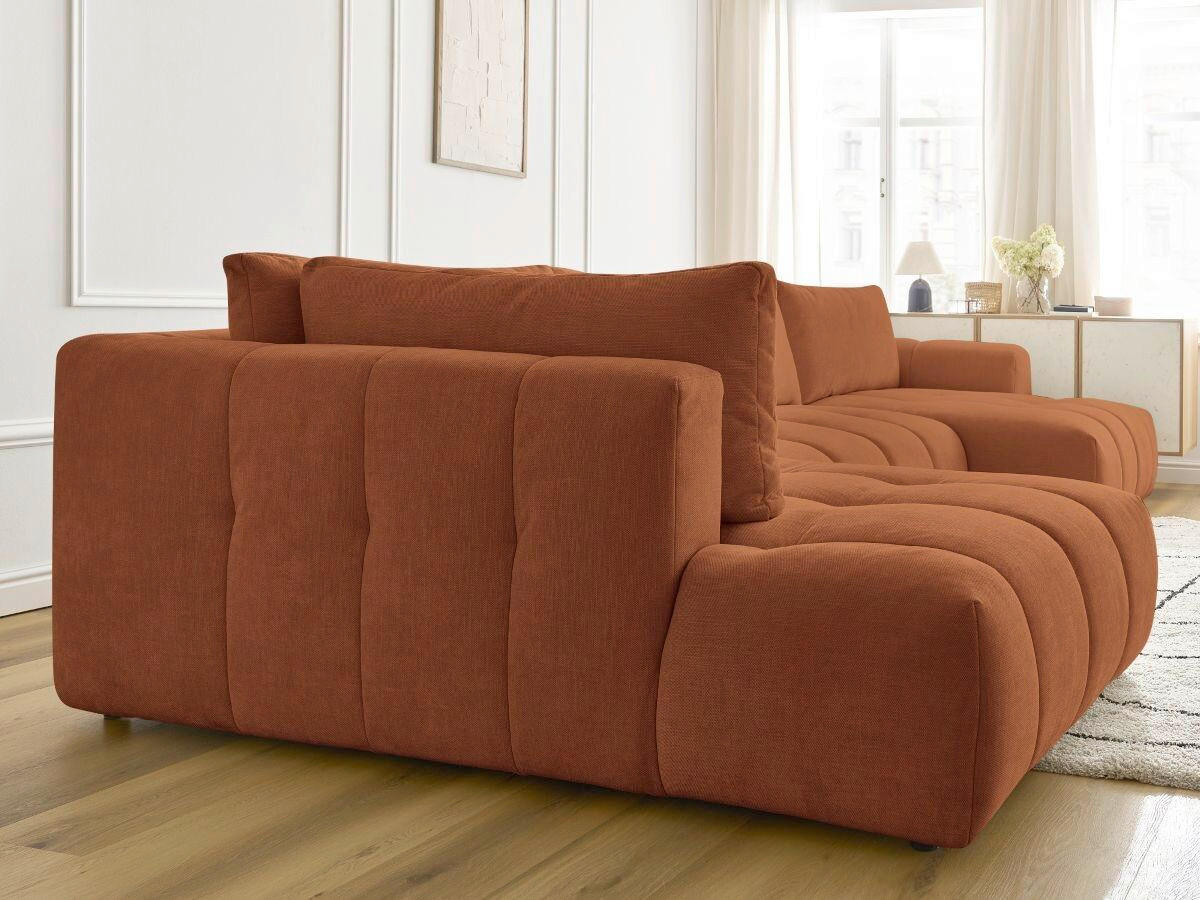 WOHNLANDSCHAFT  FUJI  Orange Leinenoptik  - Schwarz/Orange, MODERN, Kunststoff/Textil (204/377/160cm)
