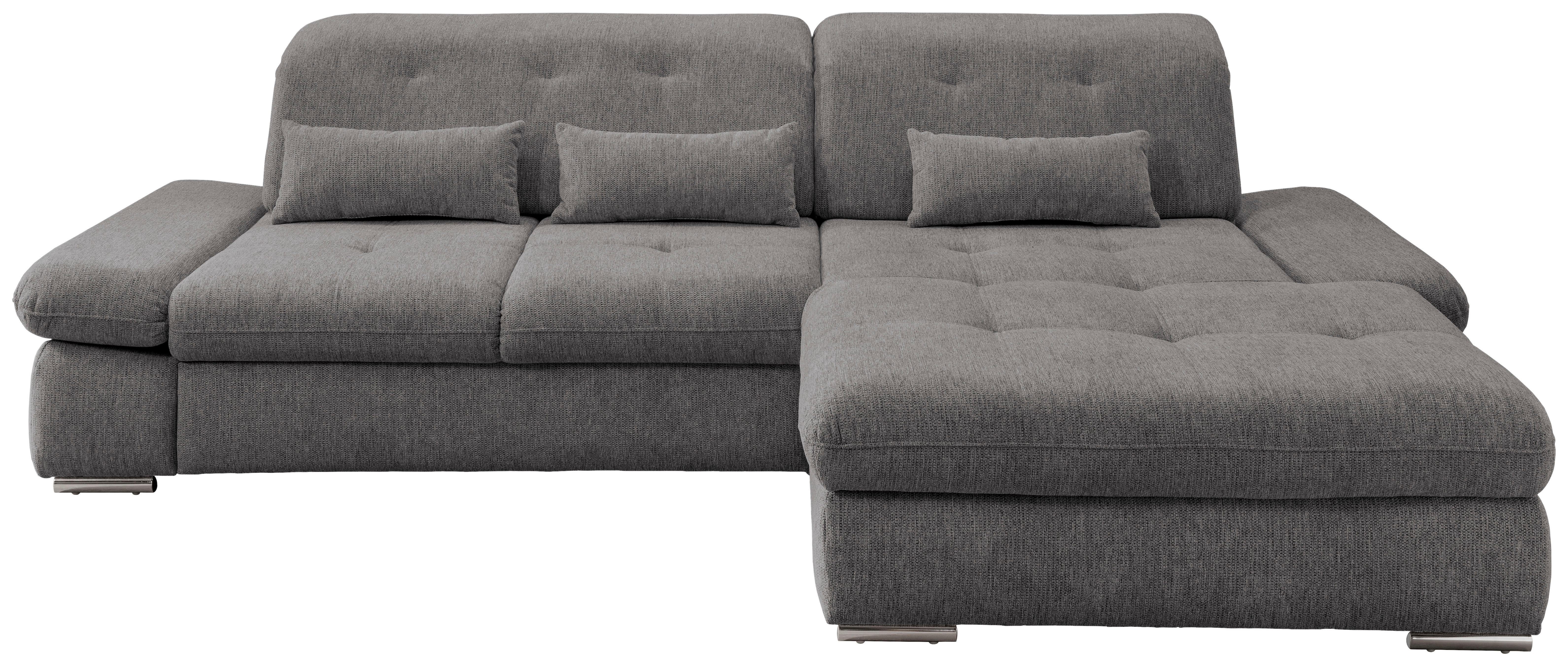 ECKSOFA Graubraun Chenille  - Chromfarben/Graubraun, Design, Textil/Metall (300/196cm) - Livetastic