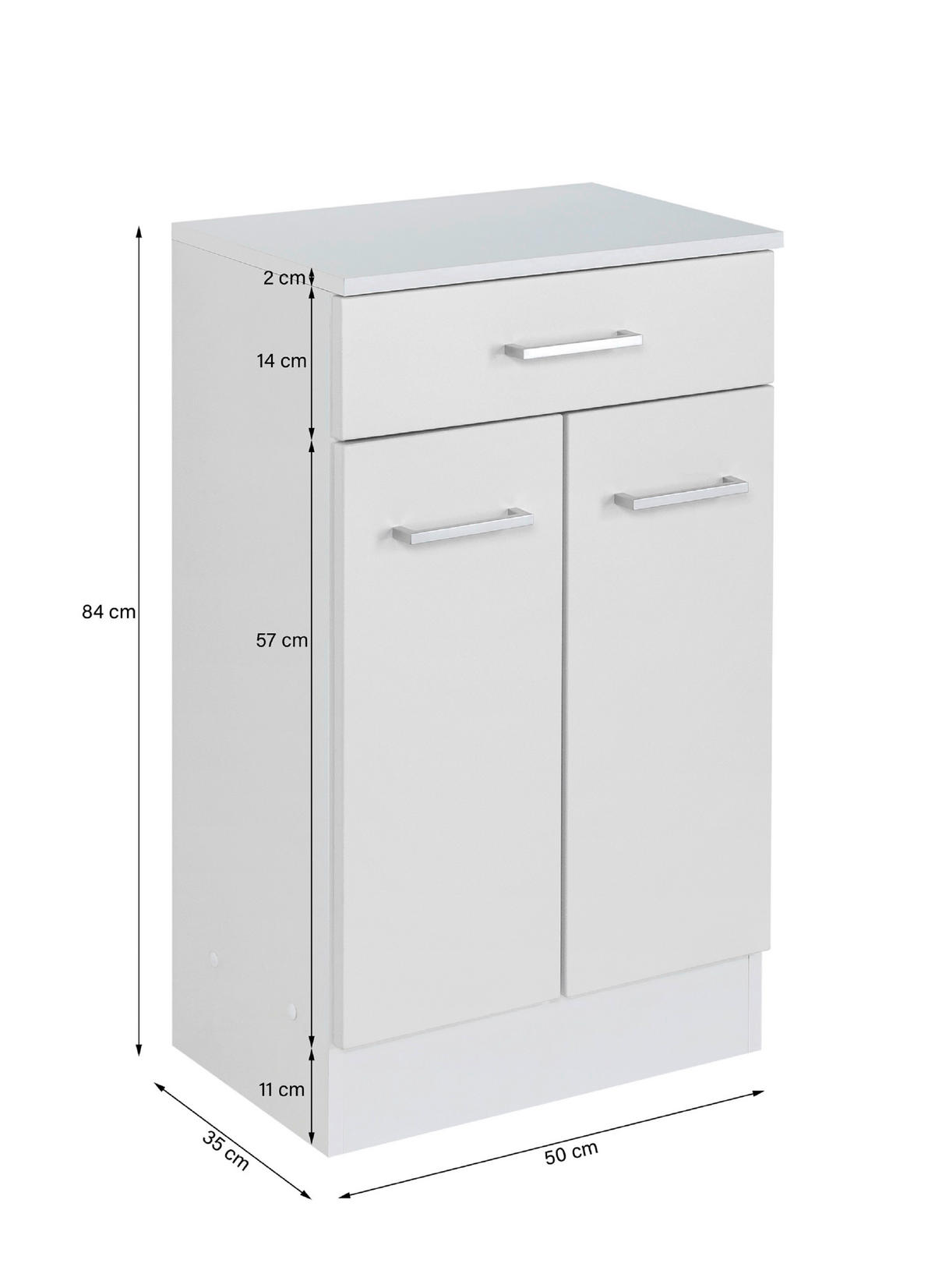 UNTERSCHRANK in   - Weiss/Silberfarben, Modern, Holzwerkstoff/Metall (50/84/35cm) - Held