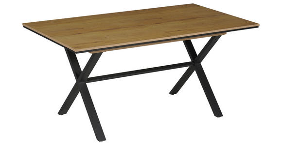 ESSTISCH 160-200/90/76 cm Nachbildung  Metall, Holzwerkstoff ausziehbar rechteckig Schwarz, Eichefarben  - Eichefarben/Schwarz, Design, Holzwerkstoff/Metall (160-200/90/76cm) - Carryhome