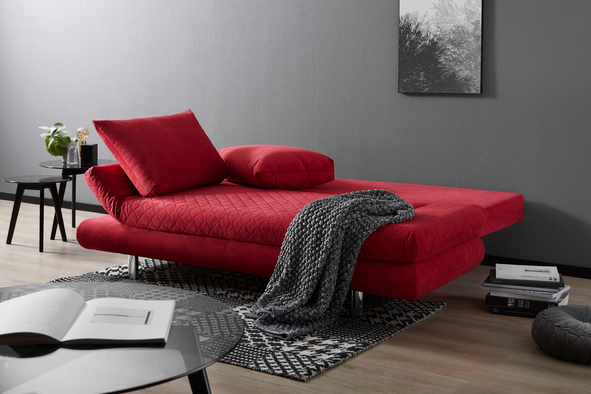 BÄDDSOFFA i mikrofiber röd  - röd/kromfärg, Design, textil (194/73/91cm) - MID.YOU