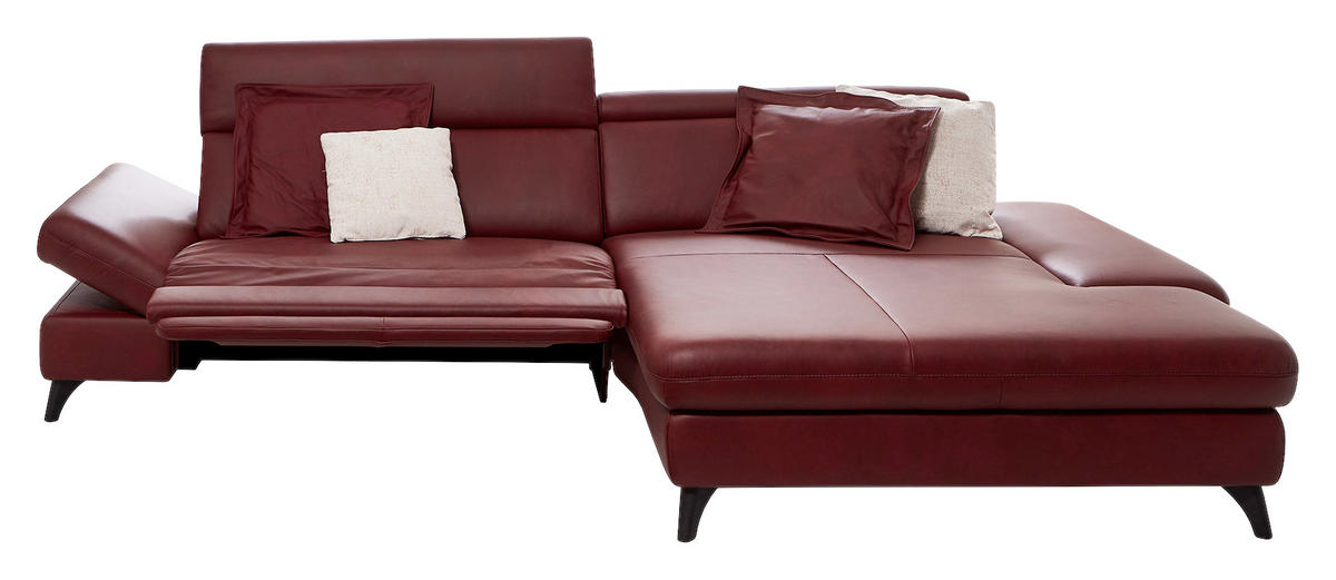 ECKSOFA Bordeaux Echtleder  - Bordeaux/Schwarz, Design, Leder/Metall (316/184cm) - Cantus