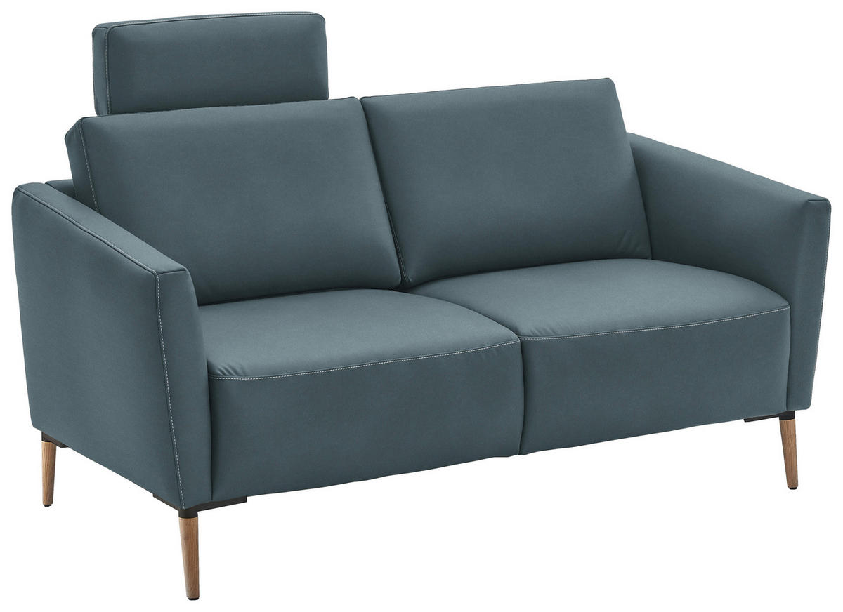 2-SITZER-SOFA  in Echtleder Blaugrau   - Eichefarben/Beige, Natur, Leder/Holz (182/86/87cm) - Valnatura
