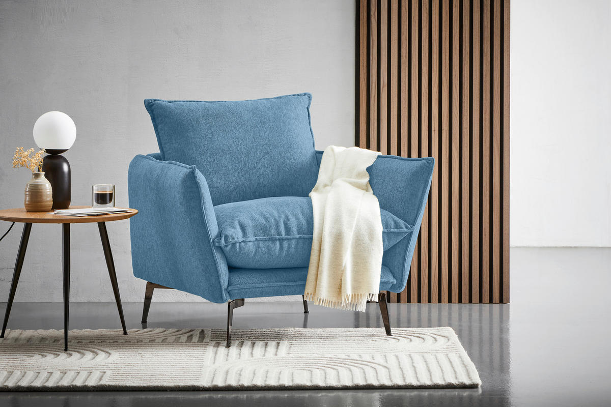 SESSEL Webstoff Blau    - Blau/Schwarz, Design, Textil/Metall (96/84/100cm) - Livetastic
