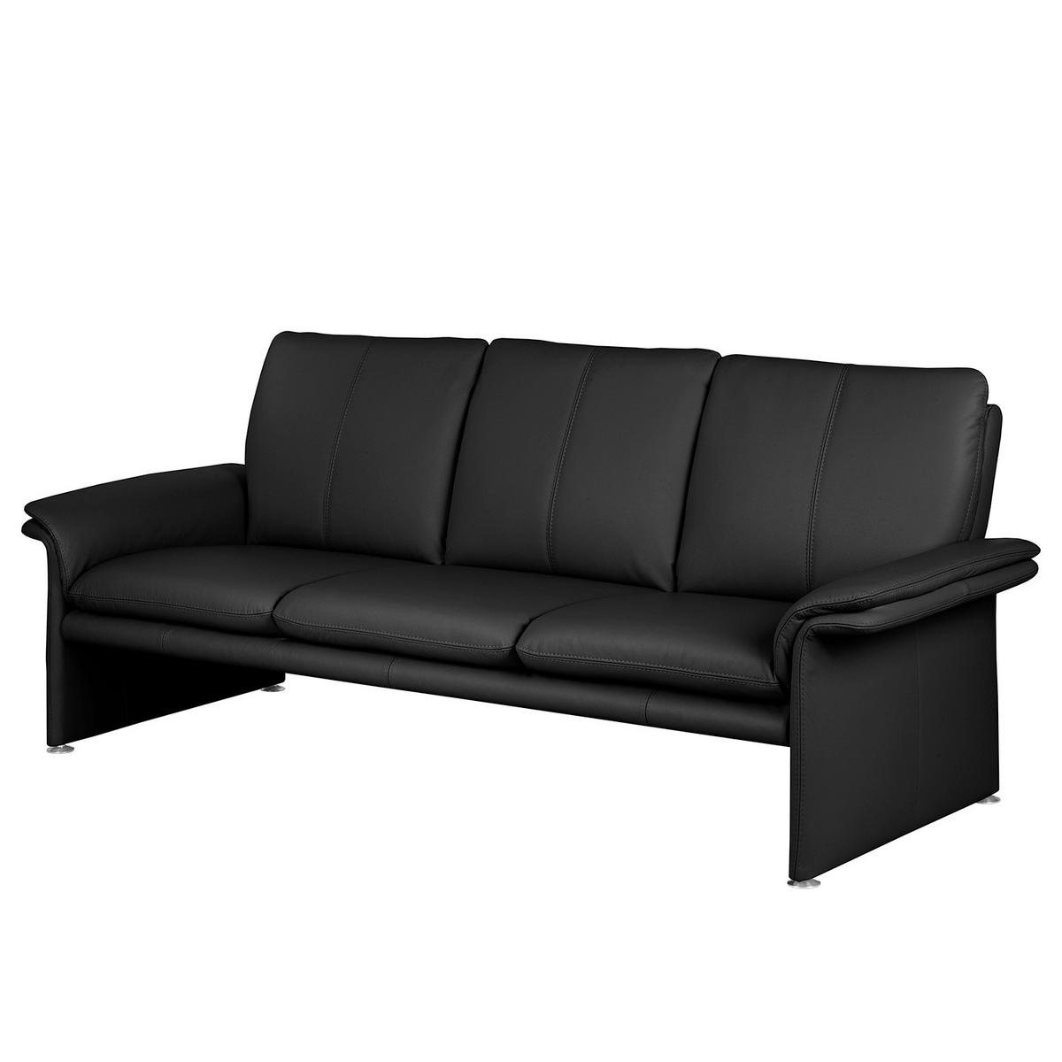 3-SITZER-SOFA Echtleder Schwarz  - Silberfarben/Schwarz, Design, Leder/Metall (214/90/88cm) - Livetastic