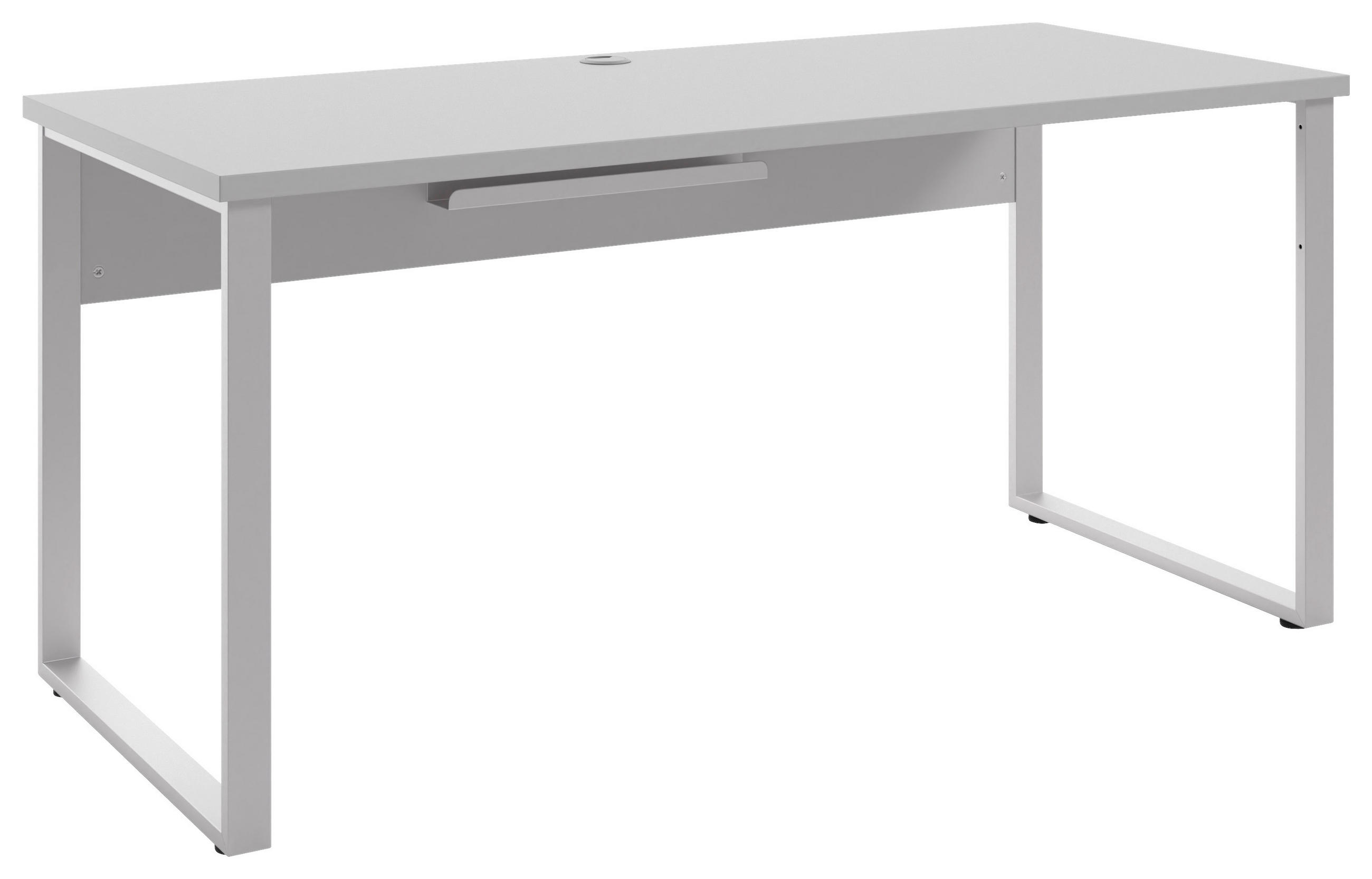 SCHREIBTISCH 70/160/75 cm  in Weiß, Hellgrau  - Silberfarben/Hellgrau, MODERN, Holzwerkstoff/Metall (70/160/75cm)