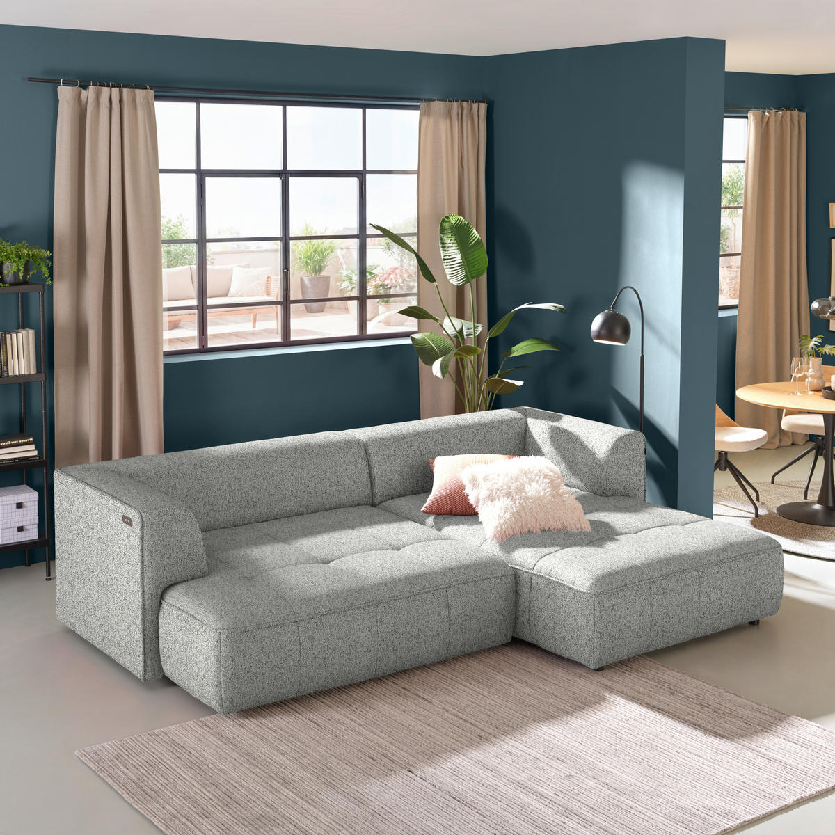 ECKSOFA Webstoff Silberfarben  - Silberfarben/Schwarz, Design, Kunststoff/Textil (288/188cm) - Welnova
