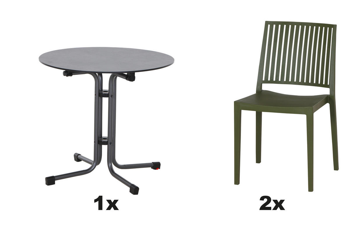 GARTENGARNITUR 3-teilig Stahl  - Anthrazit/Grün, Basics, Kunststoff/Metall (80/80/80cm) - Siena Garden