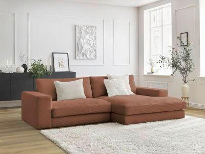 ECKSOFA  LEONARD Orange Cord  - Schwarz/Orange, MODERN, Kunststoff/Textil (274/159cm)