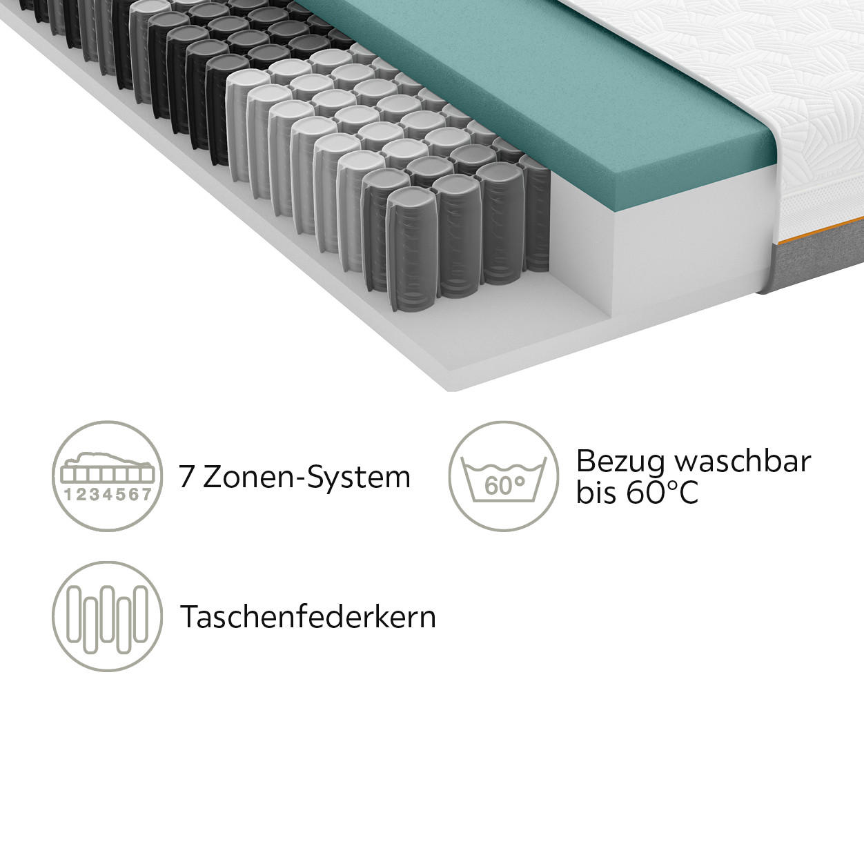 GEL-TASCHENFEDERKERNMATRATZE 120/200 cm  - Weiß/Grau, Basics, Textil (120/200cm) - Sembella