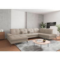 WOHNLANDSCHAFT in Flachgewebe Taupe  - Taupe/Schwarz, KONVENTIONELL, Textil/Metall (185/357/231cm) - Sit & More