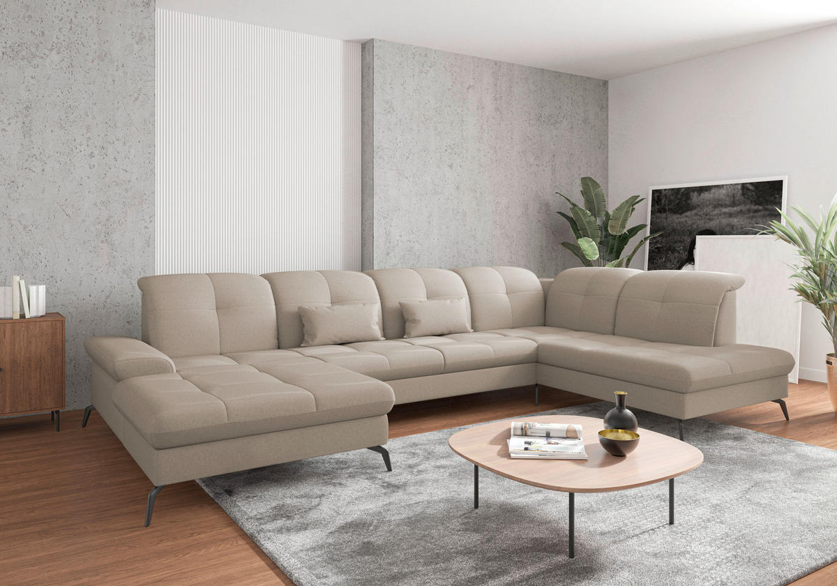 WOHNLANDSCHAFT in Flachgewebe Taupe  - Taupe/Schwarz, KONVENTIONELL, Textil/Metall (185/357/231cm) - Sit & More