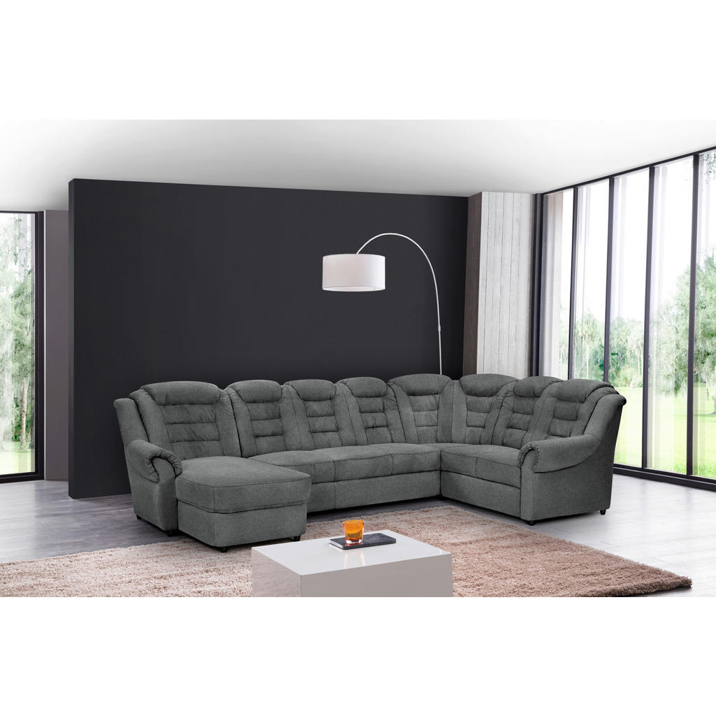 Thumbnail - Livetastic Wohnlandschaft, Dunkelgrau, Textil, 7-Sitzer, Ottomane rechts, U-Form, 333x216 cm, Made in EU, seitenverkehrt...