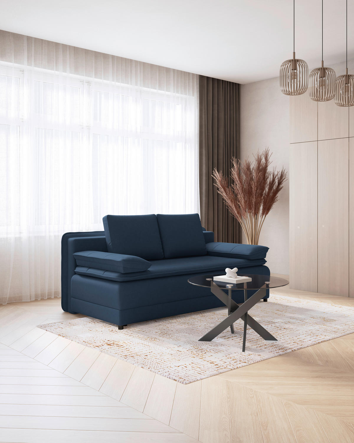SCHLAFSOFA in Webstoff Dunkelblau  - Schwarz/Dunkelblau, Modern, Kunststoff/Textil (202/73-92/105cm) - MID.YOU