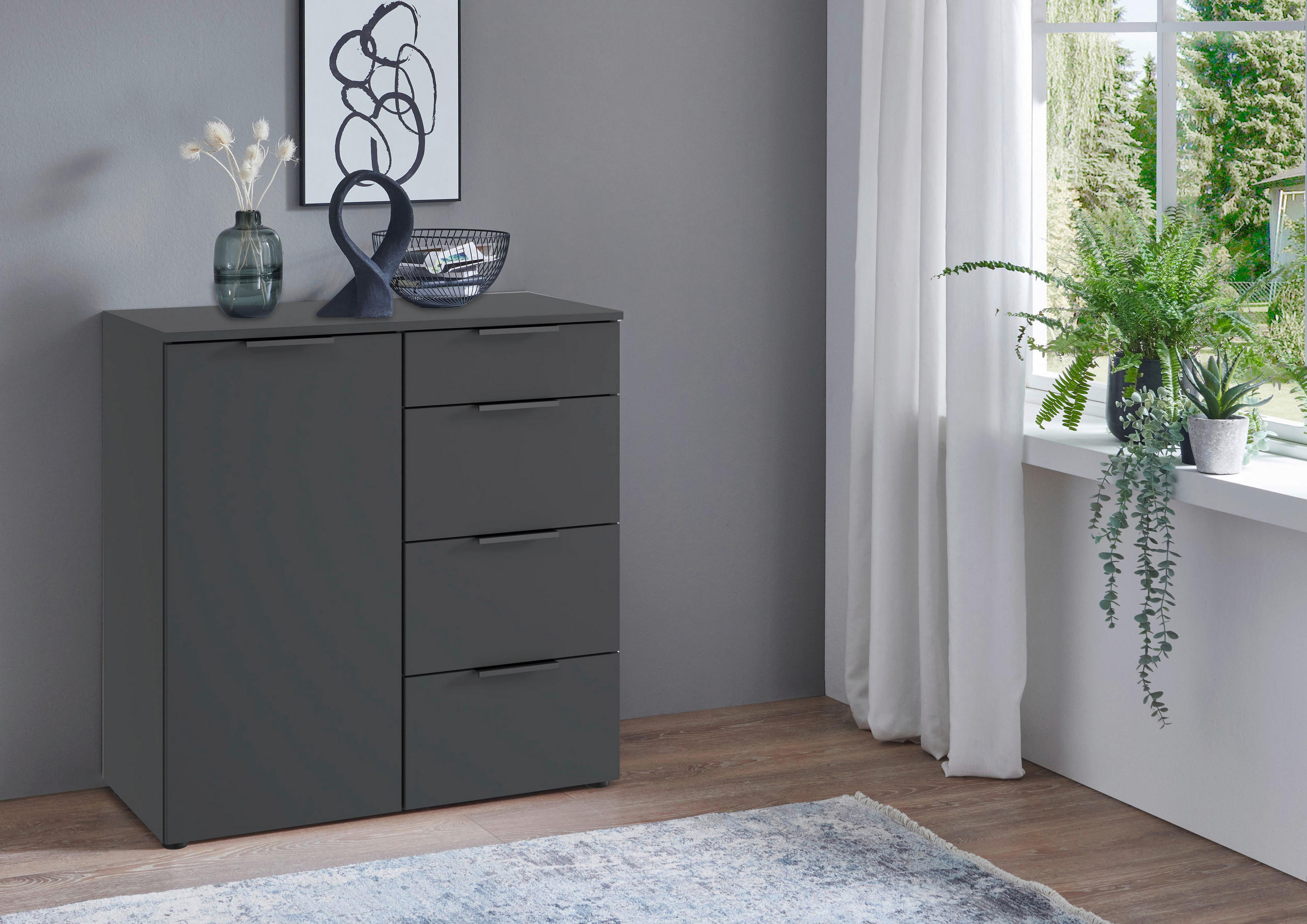 KOMMODE  in 81/92/41 cm  - Graphitfarben/Schwarz, Design, Holzwerkstoff/Kunststoff (81/92/41cm) - Boxxx