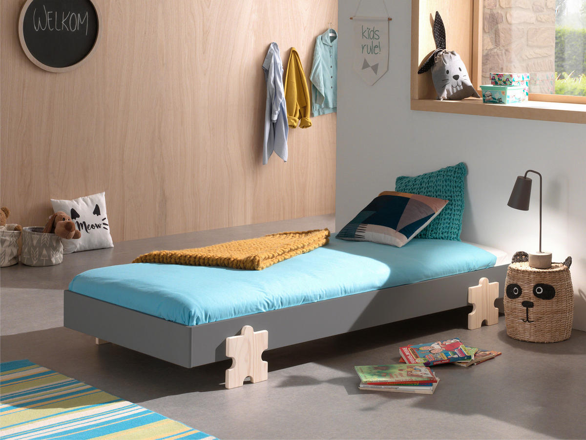 KINDER-/JUNIORBETT - Kieferfarben/Grau, MODERN, Holz/Holzwerkstoff (90/200cm) - Vipack