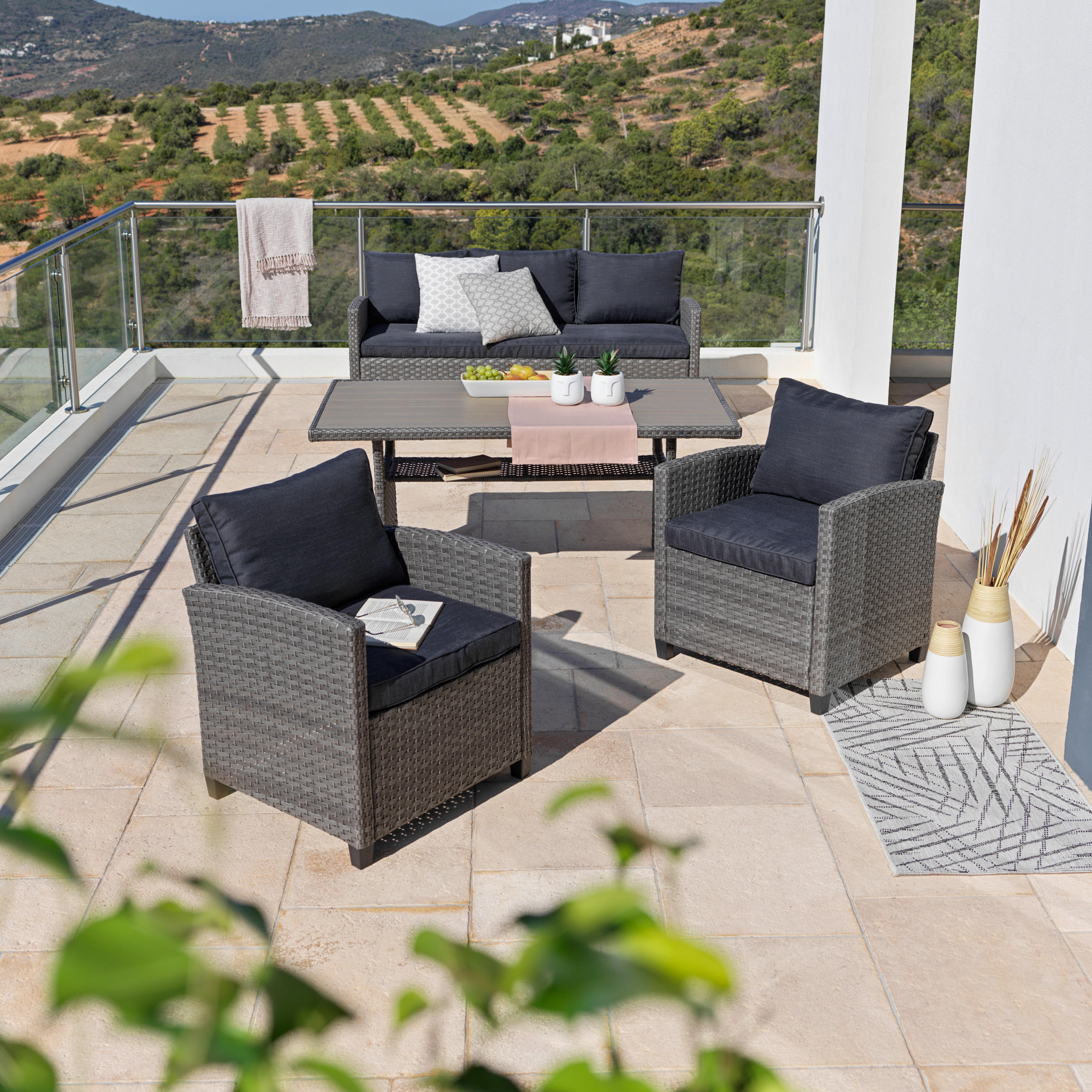 LOUNGEGARNITUR Stahl  - Braun/Grau, MODERN, Kunststoff/Textil - Ambia Garden