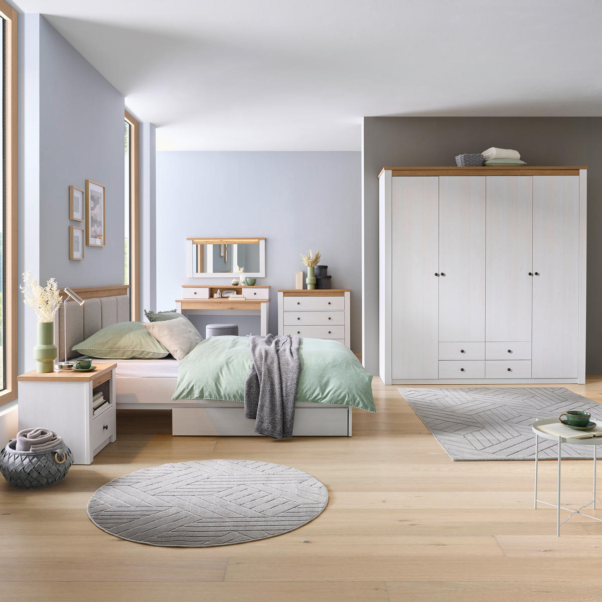 ŠATNÍ SKŘÍŇ S OTOČNÝMI DVEŘMI, bílá, barvy dubu, 201,4/216,5/60 cm - bílá/barvy dubu, Basics, kov/kompozitní dřevo (201,4/216,5/60cm) - Landscape