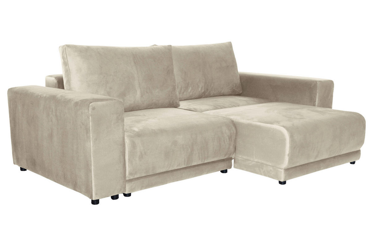 BIGSOFA in Velours Beige  - Beige/Schwarz, Design, Kunststoff/Textil (256/88/120cm) - home24