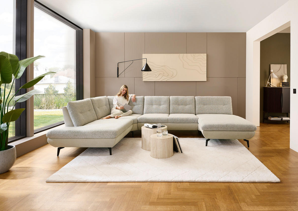 WOHNLANDSCHAFT Silberfarben, Beige Chenille  - Beige/Silberfarben, Design, Textil/Metall (243/352/190cm) - Dieter Knoll