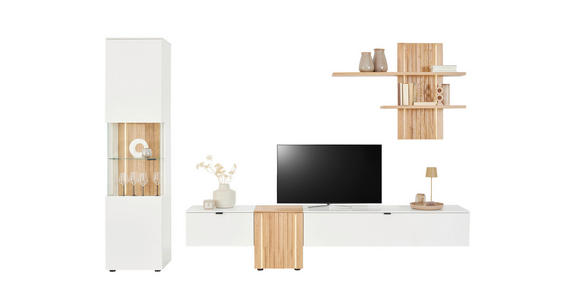 WOHNWAND in Weiß, Eichefarben 310/200/42 cm - Eichefarben/Anthrazit, Design, Glas/Holz (310/200/42cm) - Novel