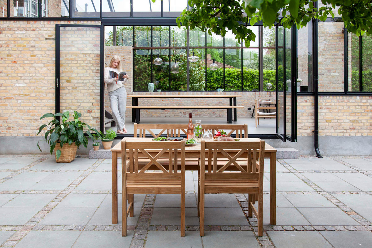 GARTENTISCHGRUPPE Teakholz vollmassiv  - Teakfarben, Natur, Holz (165/89/130cm) - Gardenson