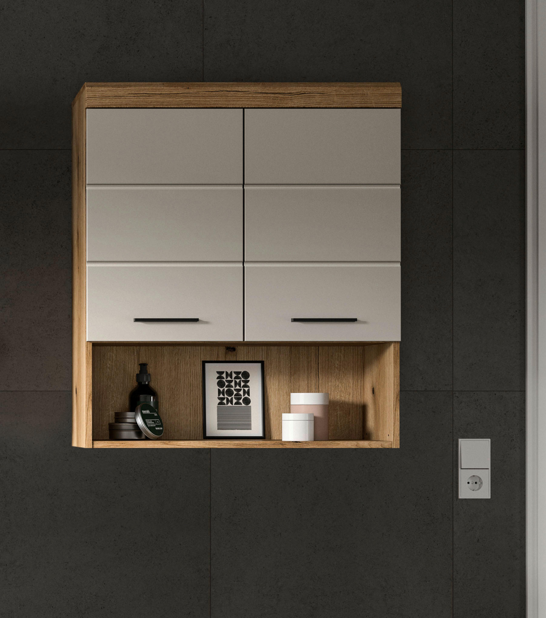 HÄNGESCHRANK 74/79/24 cm  - Kaschmir/Schwarz, MODERN, Holzwerkstoff/Kunststoff (74/79/24cm) - MID.YOU
