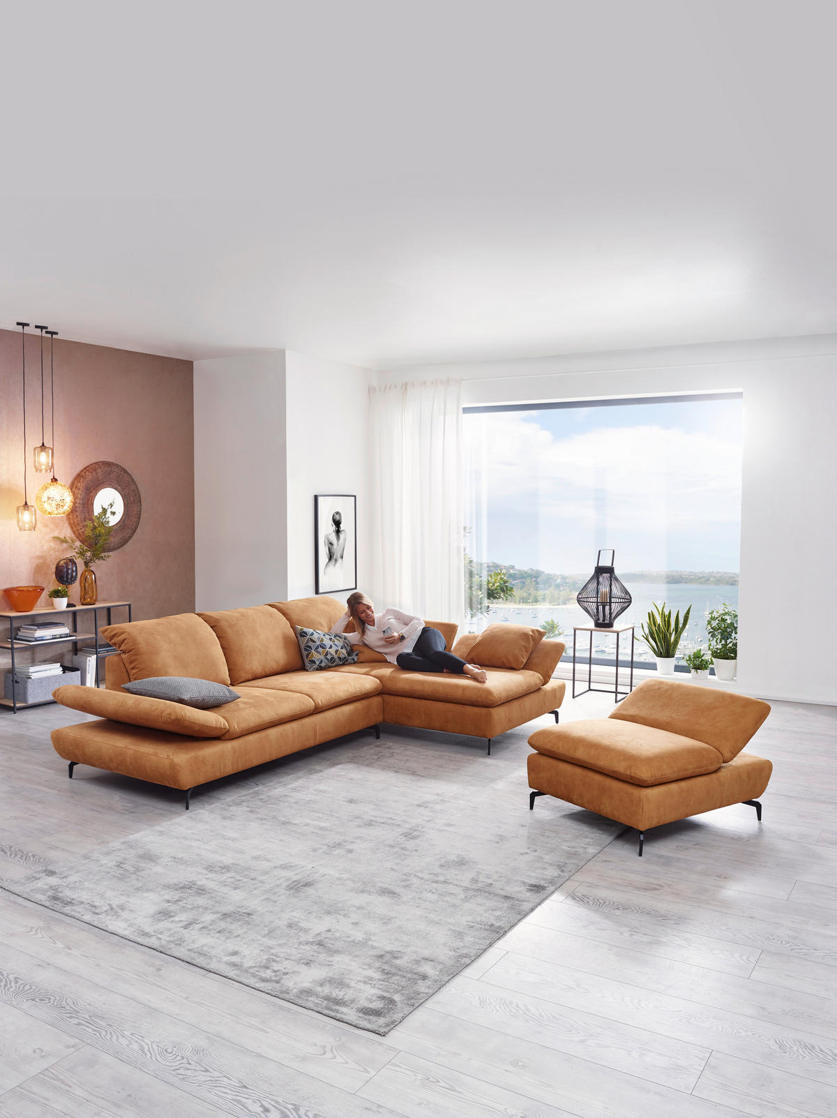 ECKSOFA in Flachgewebe Currygelb  - Currygelb/Schwarz, Design, Textil/Metall (315/200cm) - Chilliano