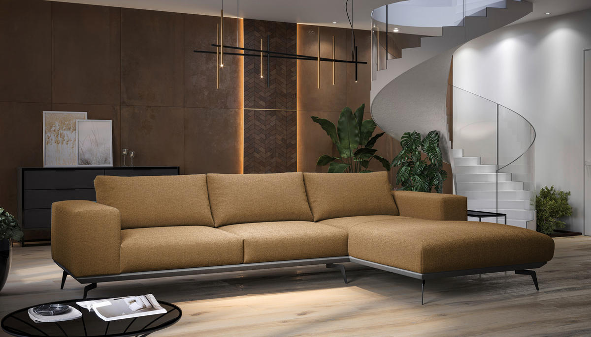 ECKSOFA Rostfarben Chenille  - Rostfarben/Schwarz, Design, Holz/Textil (330/180cm) - MID.YOU