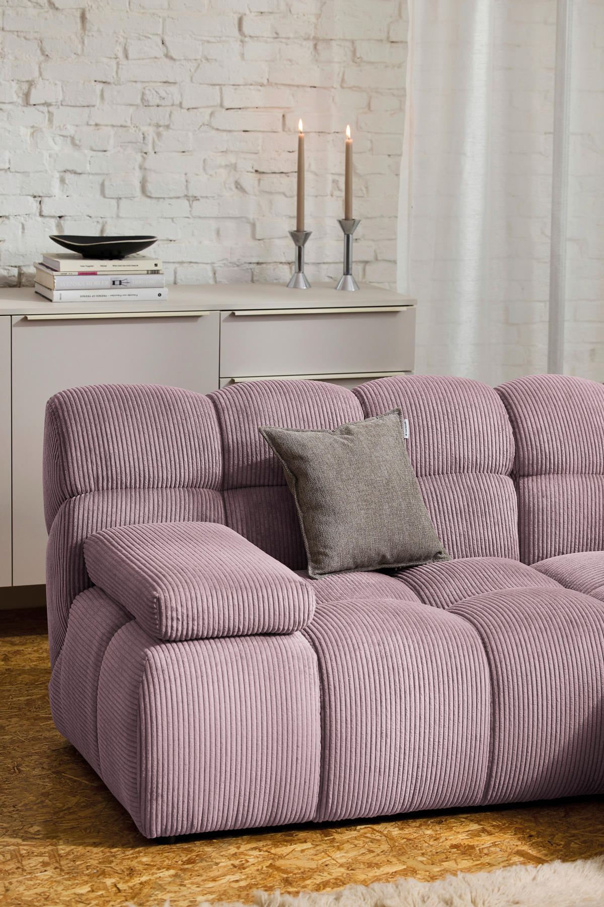 ECKSOFA Mauve Cord Rücken echt  - Mauve/Schwarz, KONVENTIONELL, Kunststoff/Textil (195/265cm) - Tom Tailor
