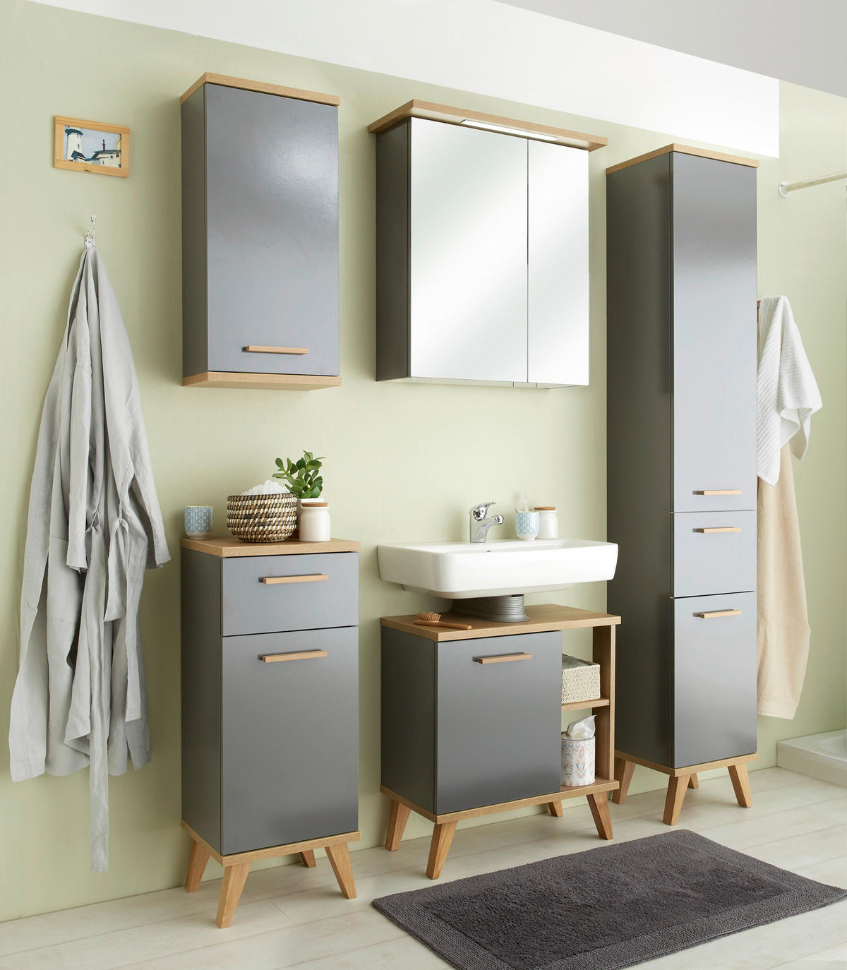 WASCHBECKENUNTERSCHRANK 60,5/65,0/33,0 cm  - Eichefarben/Grau, KONVENTIONELL, Holzwerkstoff (60,5/65,0/33,0cm) - Xora