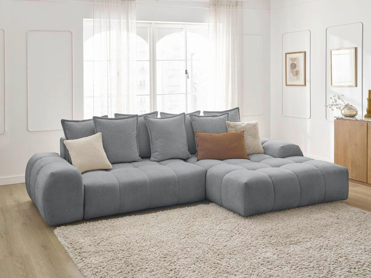 ECKSCHLAFSOFA EVEREST  mit Rücken echt, Armteil links, Armteil rechts Flachgewebe Dunkelgrau  - Dunkelgrau/Schwarz, MODERN, Kunststoff/Textil (318/180cm) - Livetastic