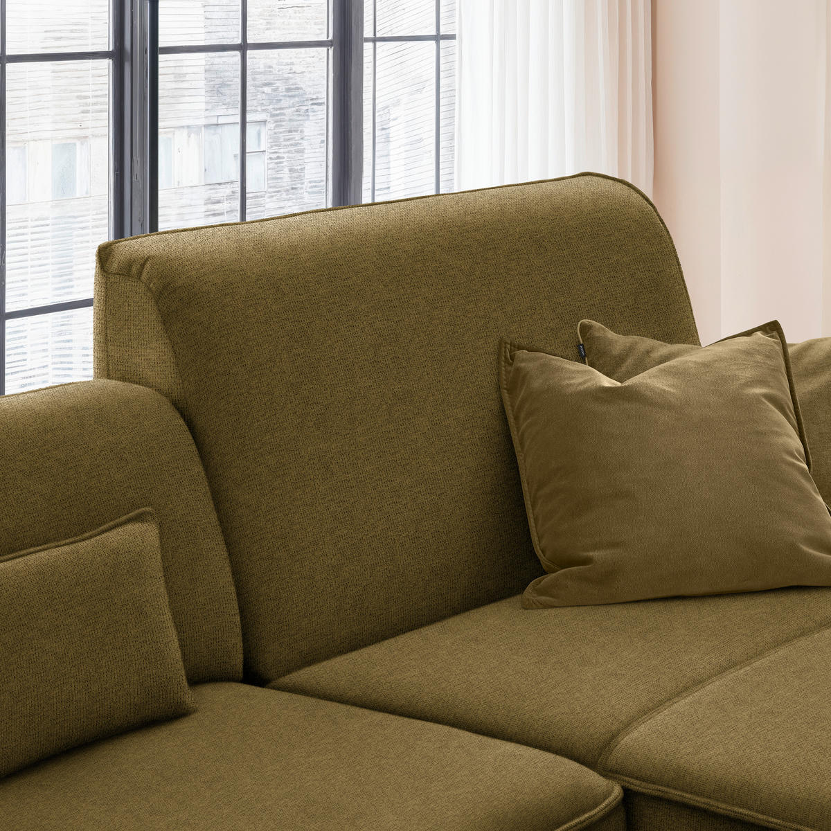 ECKSOFA in Flachgewebe Khaki  285/190 cm  - Khaki/Schwarz, Design, Textil/Metall (285/190cm) - Johann Jakob
