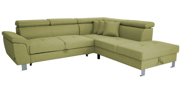 ECKSOFA inkl. Funktionen Grün Webstoff  - Silberfarben/Grün, Design, Textil/Metall (257/226cm) - Xora