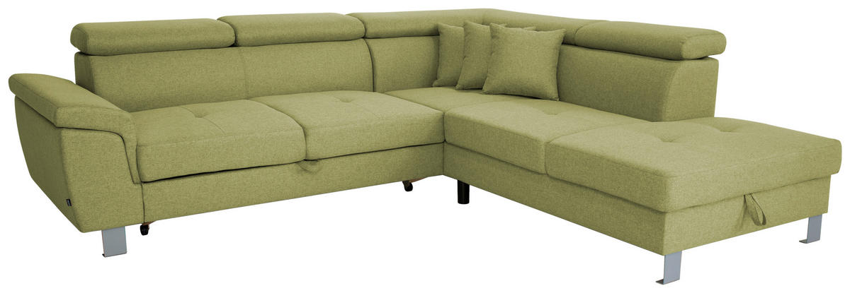 ECKSOFA in Webstoff Grün  - Silberfarben/Grün, Design, Textil/Metall (257/226cm) - Xora