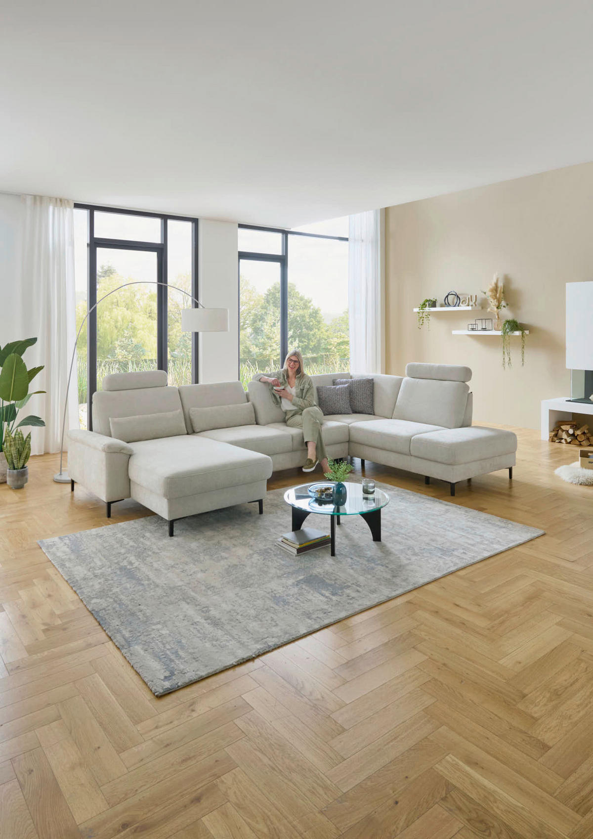 WOHNLANDSCHAFT Dieter Knoll Greige Chenille  - Greige/Schwarz, Design, Textil/Metall (175/349/235cm) - Dieter Knoll