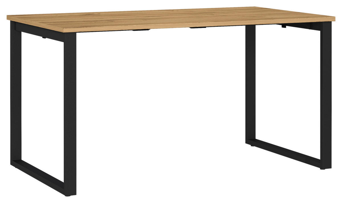 SCHREIBTISCH 140/80/75 cm Schwarz, Eichefarben in verschiedenen Holz-Dekoren erhältlich, justierbare Füße  - Eichefarben/Schwarz, MODERN, Holzwerkstoff/Metall (140/80/75cm) - Novel