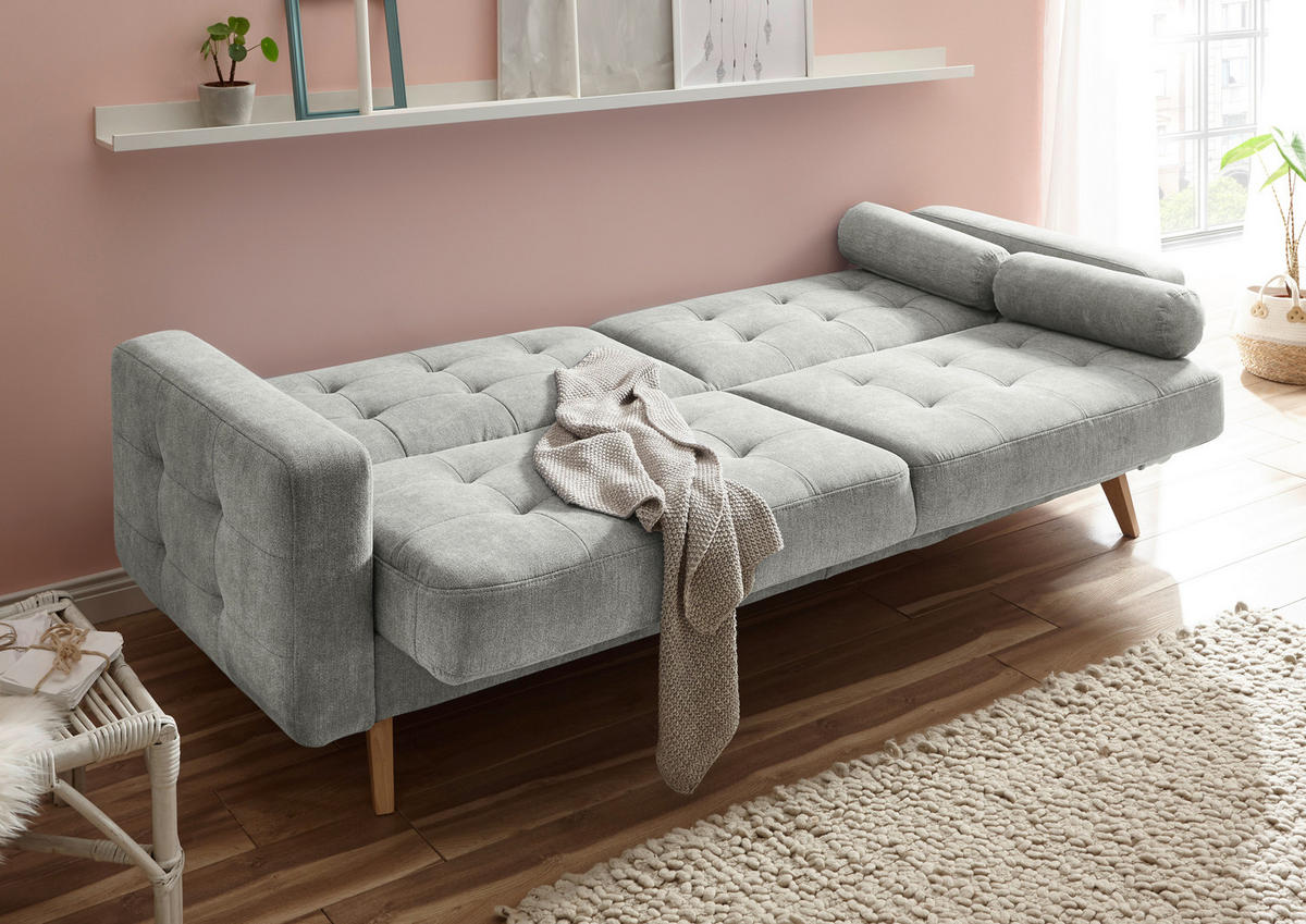 SCHLAFSOFA  mit Mikrovelours Schlammfarben  - Schlammfarben/Eichefarben, MODERN, Holz/Textil (222/86/90cm) - MID.YOU