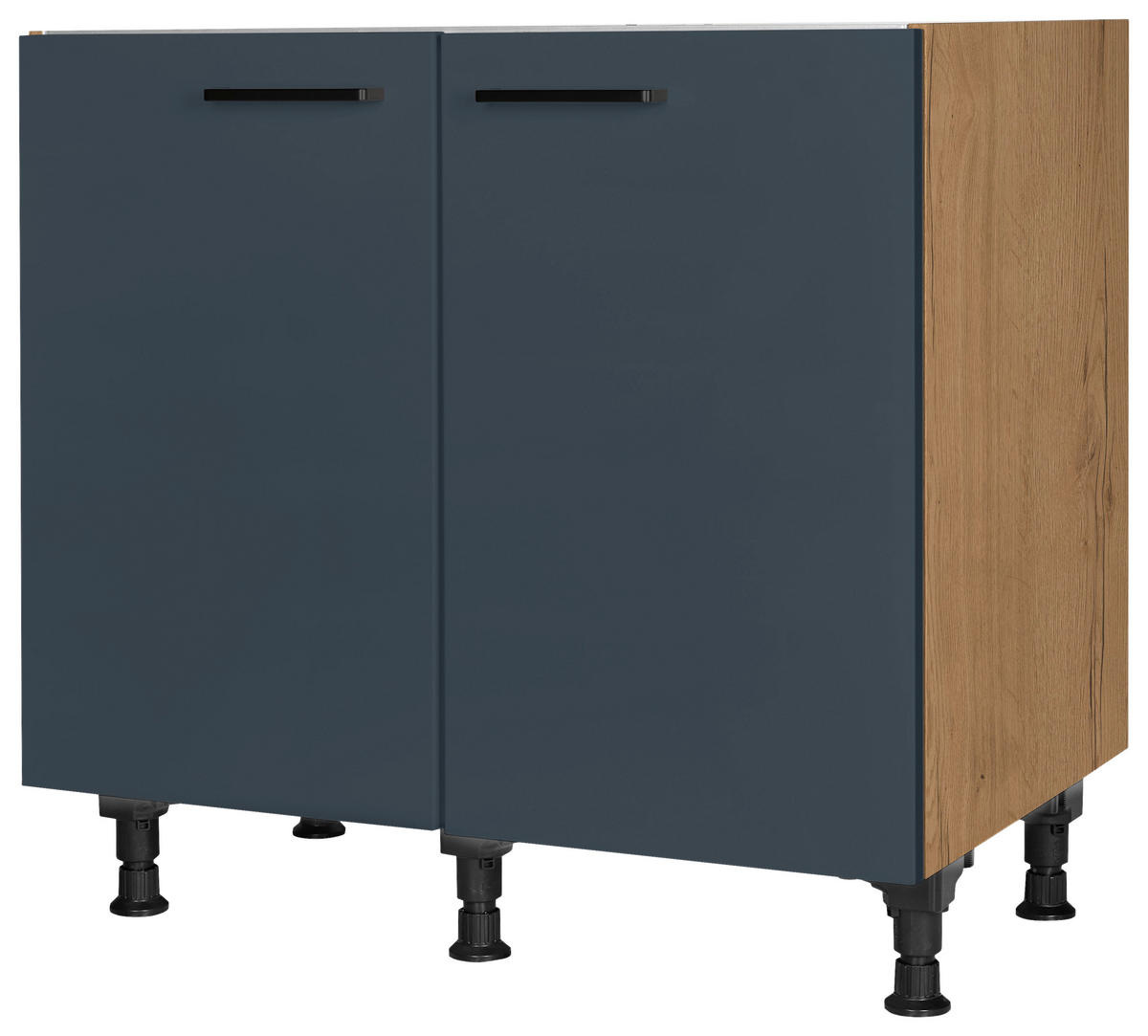 SPÜLENUNTERSCHRANK 90/87/56 cm  in Blau, Eichefarben  - Blau/Eichefarben, MODERN, Holzwerkstoff/Metall (90/87/56cm) - Nobilia
